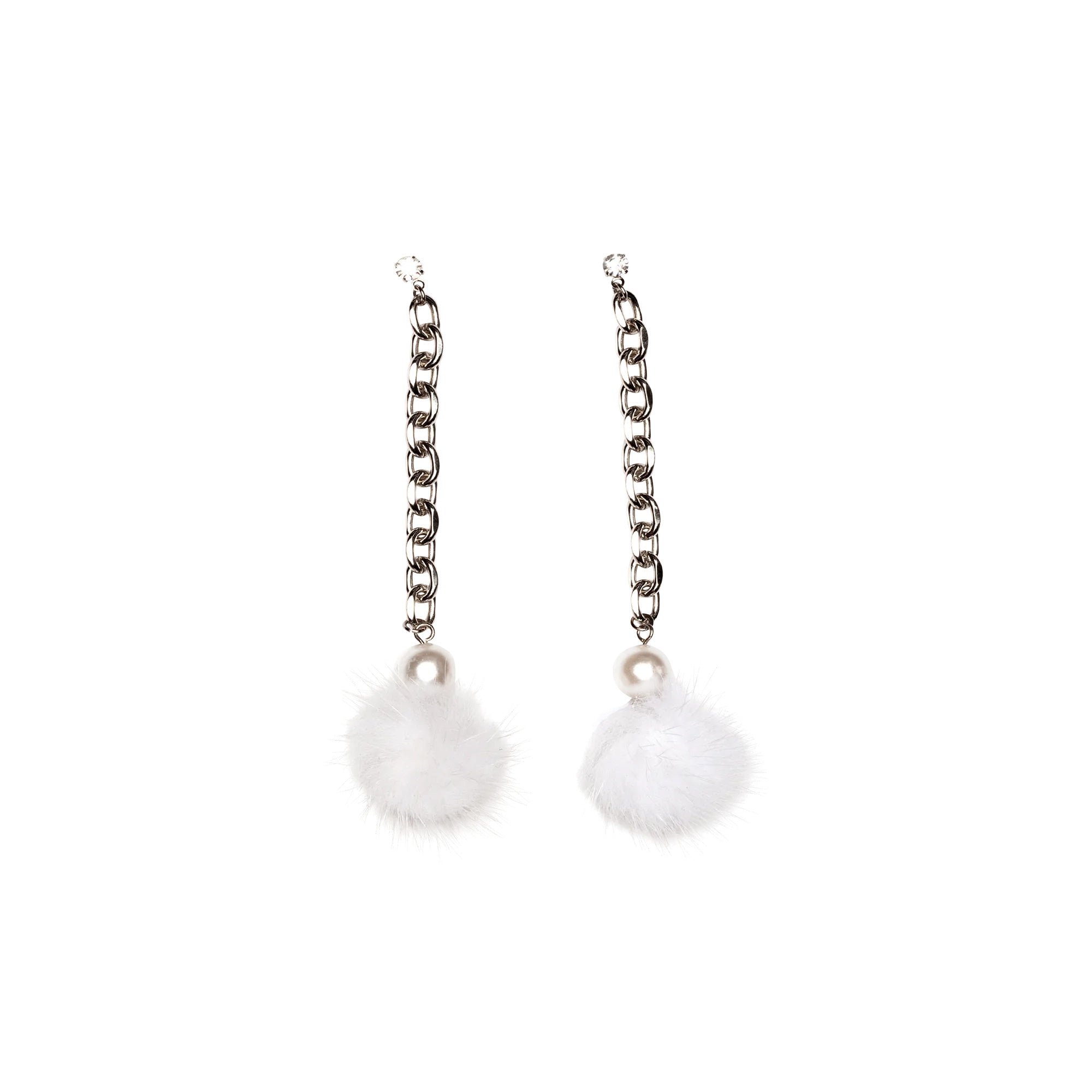 Pearl Pom Pom Earrings — Silver
