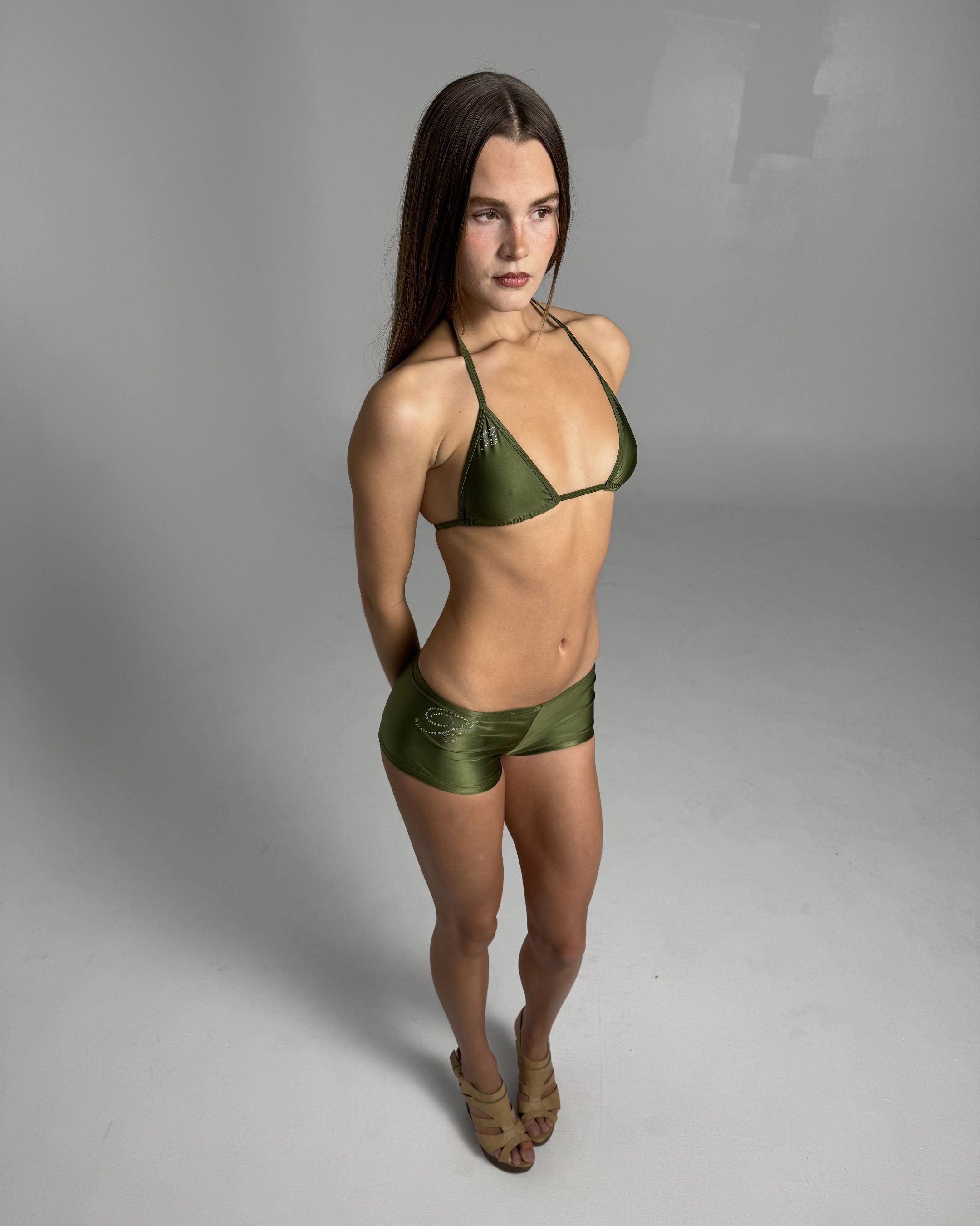 Triangle Top - Diamanté Olive Green